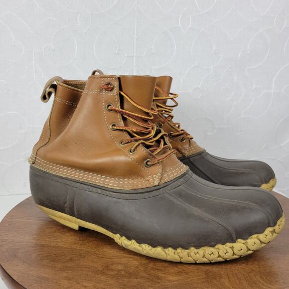 Vintage LL Bean Boots Mens 13 Brown Tan Leather Maine Hunting Duck Boot 8" Ankle - Picture 3 of 16